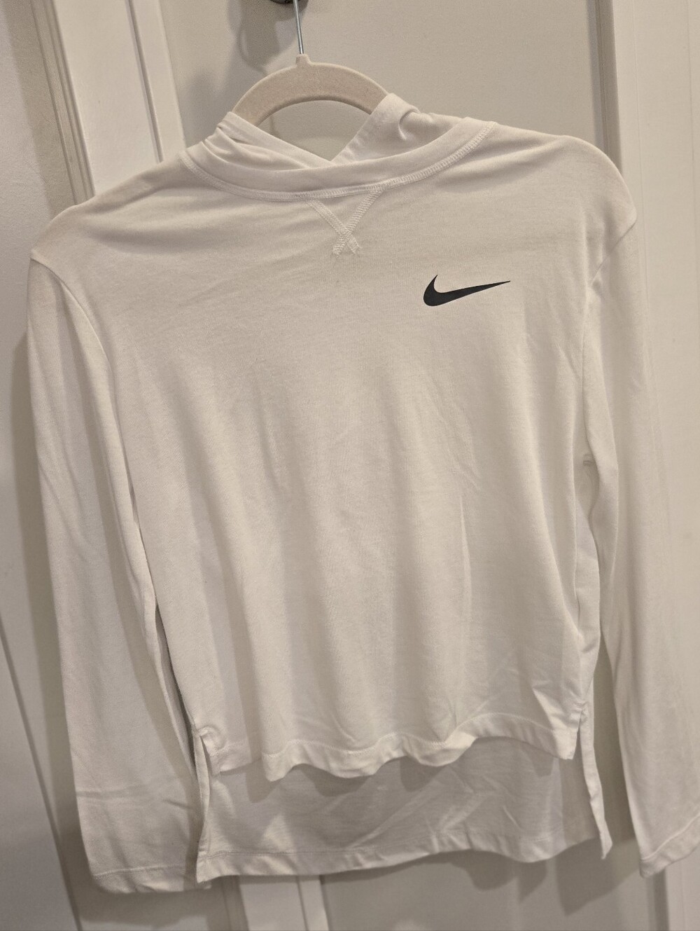 Nike Girls Large Dri-FIT White Hooded Long Sleeve High Low Top